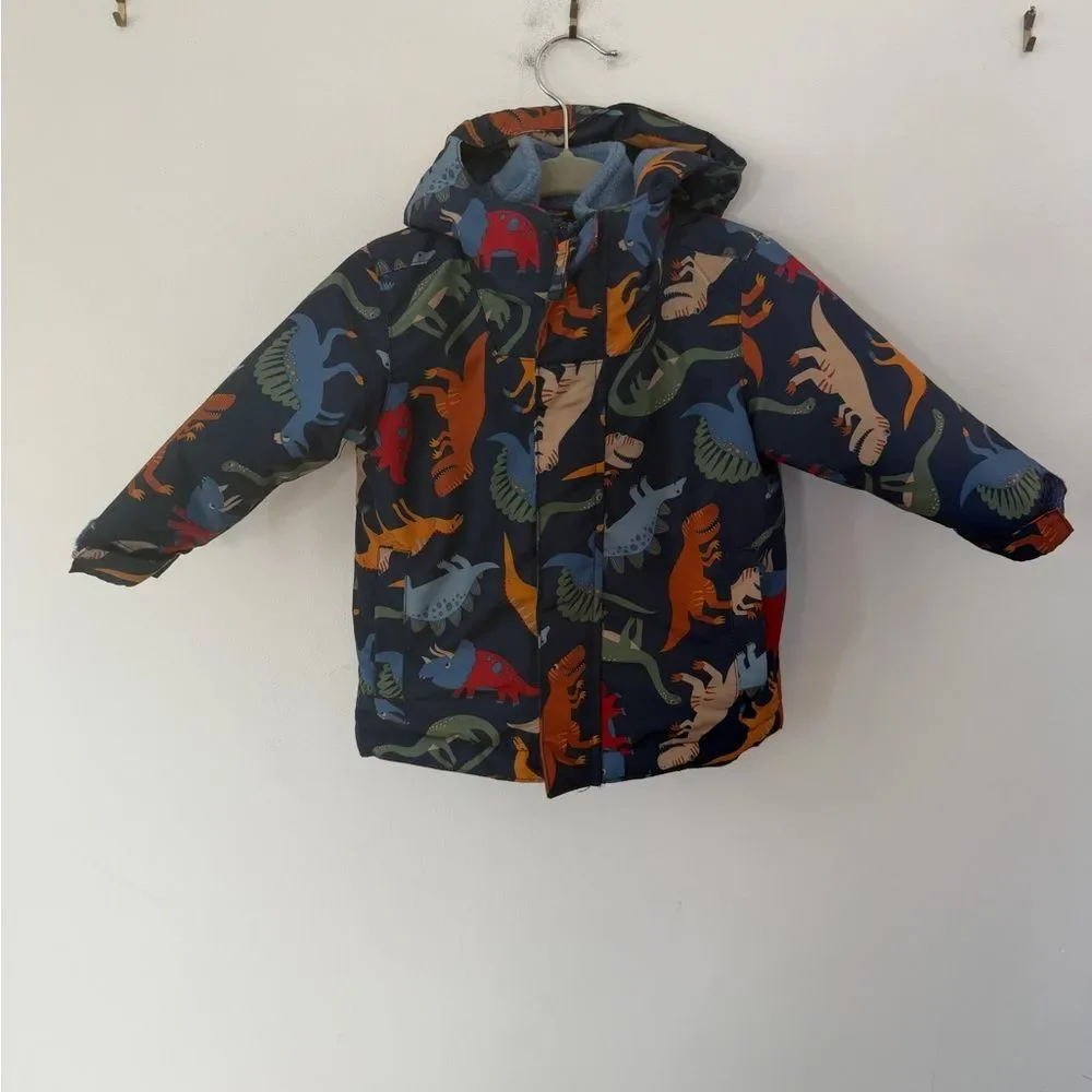 The Children's Place Navy Dino Puffer Jacket with Multicolor Dinosaurs